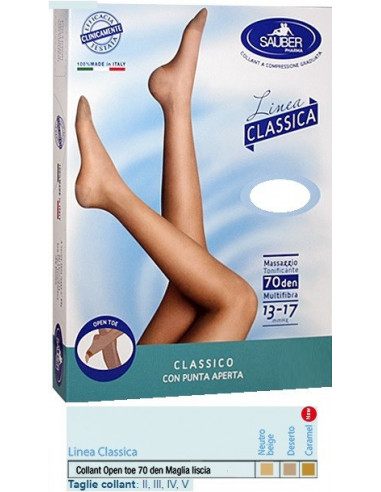 Sauber Collant Open Toe Maglia Liscia 70 Den Colore Neutro Beige Taglia 5 Linea Classica - Desa Pharma Srl