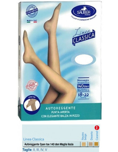 Sauber Autoreggente Open Toe Maglia Liscia 140 Den Colore Neutro Beige Taglia 2 Linea Classica - Desa Pharma Srl