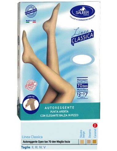 Sauber Autoreggente Open Toe Maglia Liscia 70 Den Colore Neutro Beige Taglia 5 Linea Classica - Desa Pharma Srl