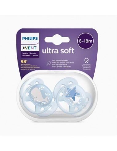 Avent Ultra Soft Succhietto Whale/star Maschio 6-18 Mesi Oldscf222/22 2 Pezzi - Philips Spa