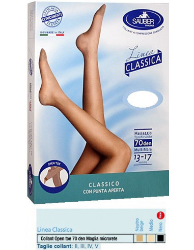 Sauber Collant Open Toe Maglia Microrete 70 Den Colore Nerotaglia 5 Linea Classica - Desa Pharma Srl
