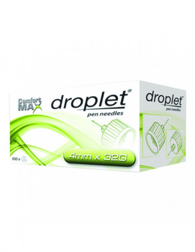 Ago Per Penna Da Insulina Droplet Comfort Max 32 Gauge 4 Mm100 Pezzi - Difar Distribuzione Srl