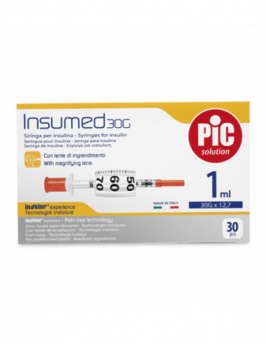 Siringa Insulina Pic Insumed 1 Ml 100 Ui Ago Gauge 30 12,7 Mm Senza Spazio Morto 30 Pezzi - Pikdare Spa