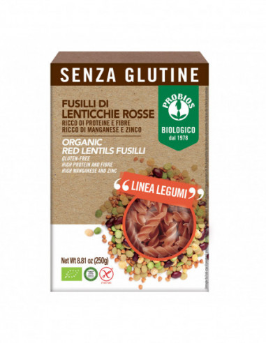Specialita' 100% Legumi Fusilli Lenticchie Rosse 250 G - Probios Srl