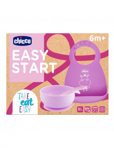 Chicco Set Pappa Silicone 6m+ Rosa