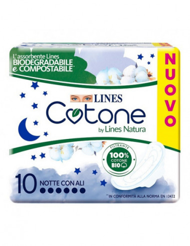 Lines Cotone Bio Ultra Notte 10 Pezzi