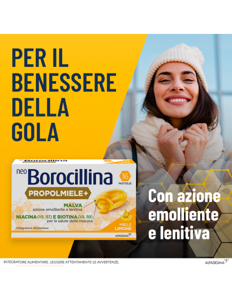 Neoborocillina Propolmiele+ Miele/limone 16 Pastiglie