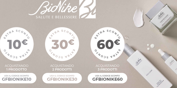 Bionike: 3 coupon con sconti fino a 60€!